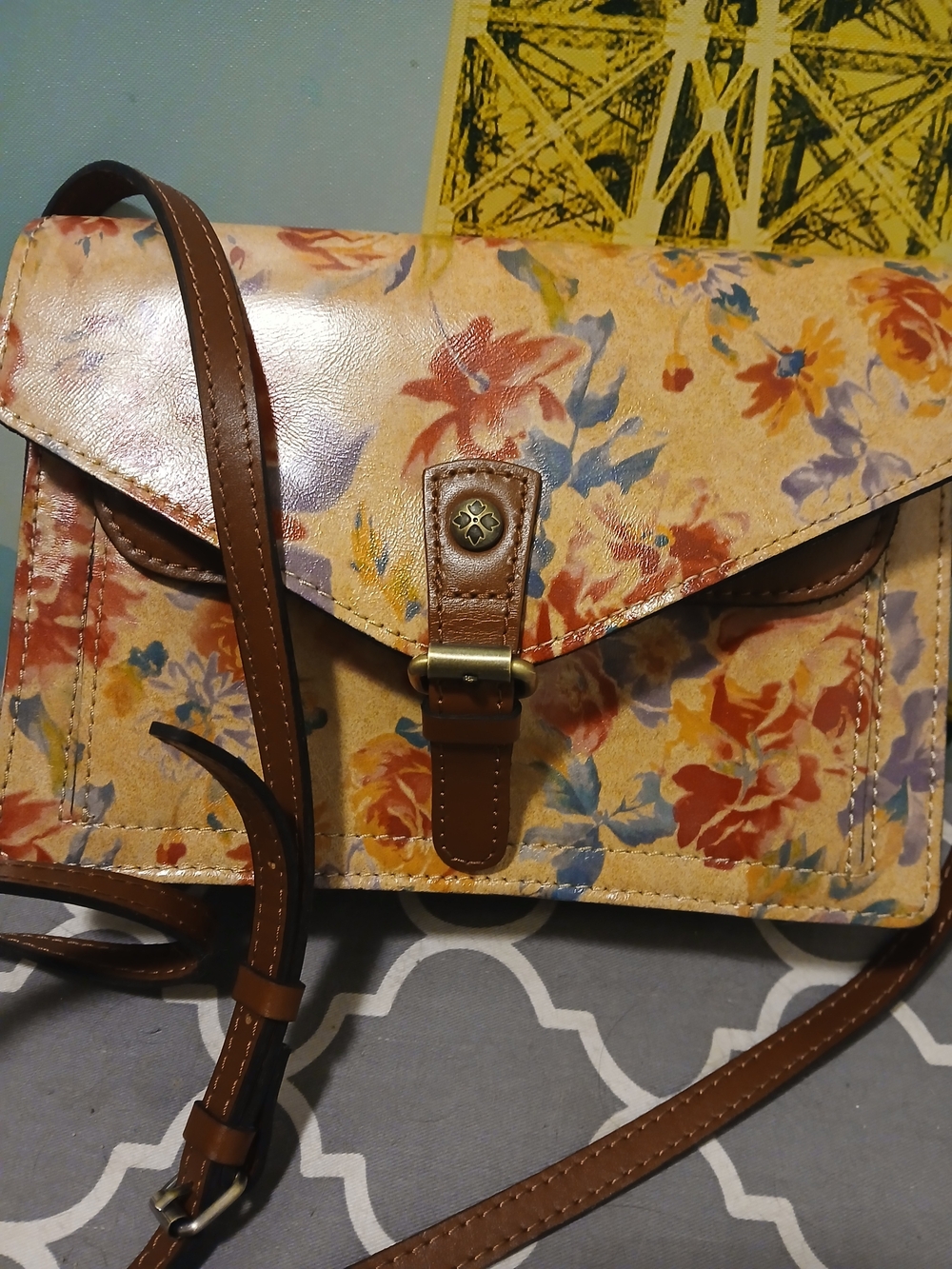 Patricia NASH Cassano AEGEAN BLOOMS Floral LEATHER Crossbody Bag PURSE